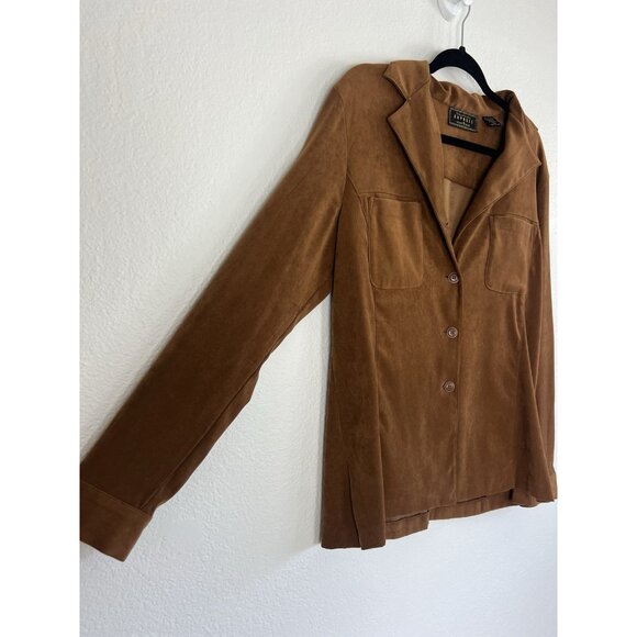 Express Vintage Faux Suede Brown Button Down Top Large Long Sleeve Western Boho - Picture 6 of 10